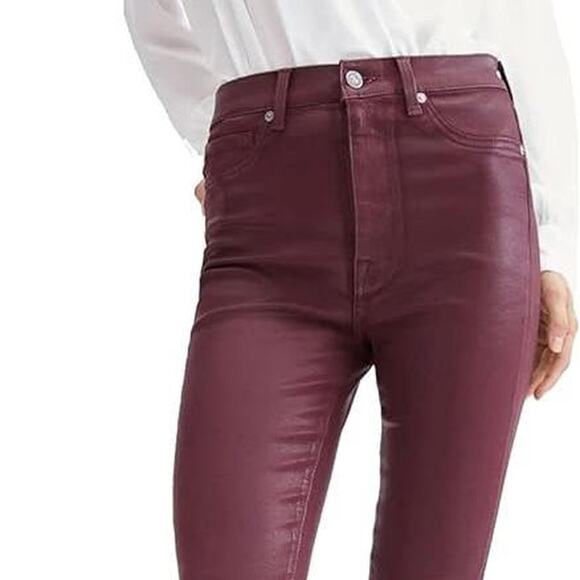 Size 2 7 For All Mankind High-Waist Ankle Skinny Coated in Merlot NWT - Picture 4 of 8